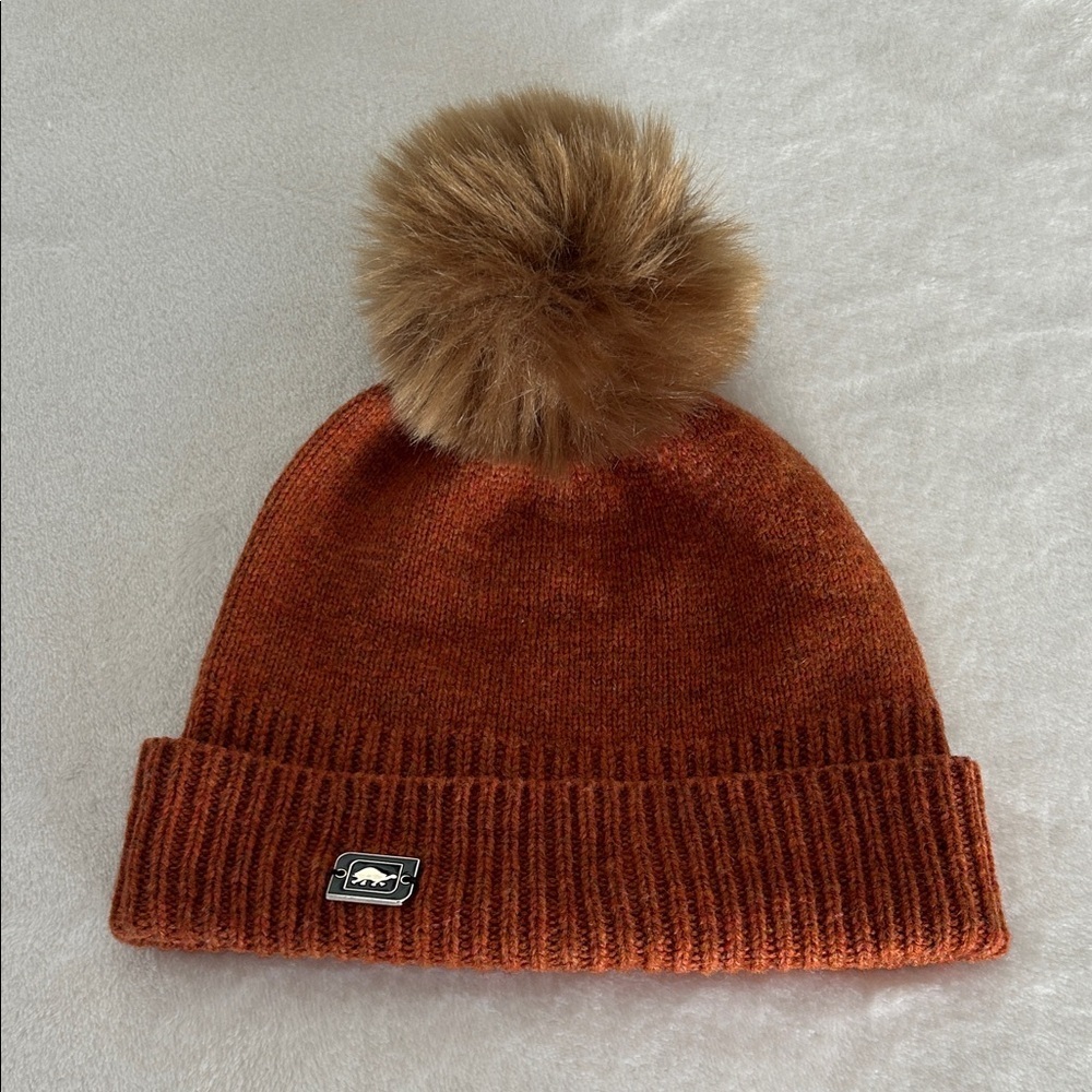 Turtlefur Lambswool Cozy Burnt Orange Knit Pom‑Pom Beanie — OSFM